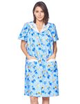 Casual Nights Women's Snap Front House Dress Short Sleeve Woven Housecoat Duster Lounger Robe, Floral Blue, Large