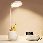 Desk Lamp for Home Office Dorm, Touch Table Lamp with 3 Color Modes Flexible Gooseneck, Rechargeable, Dimmable Desk Light with Pen Phone Holder, Eye-Caring Small Desk Lamps for Bedroom Reading