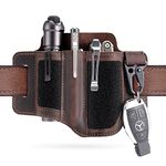 VIPERADE PL3 EDC Leather Sheath for Belt, Multitool Sheath with Patches Area, EDC Pocket Organizer for Men, Flashlight Holster with Pen Holder, Multitool Holster Belt Organiser with Key Holder Brown-A