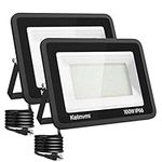 KELINVMI 2 Pack 100W LED Flood Light Outdoor, 10000lm LED Work Lights with US Plug, 4200K Daylight White, IP66 Waterproof Plug in Flood Light for Garage, Porch, Backyard, Garden, Playground