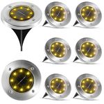 LANSGARINE Solar Ground Lights, 8 LED Upgraded Outdoor Landscape Lights, Waterproof Disk Lights for Landscape Deck Lawn Pathway Yard Driveway - [8 Pack+Warm Light]