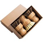 Palm Pot Brush- Bamboo Round 3 Packs Mini Dish Brush Natural Scrub Brush Durable Scrubber Cleaning Kit with Union Fiber and Tampico Fiber for Cleaning Pots, Pans and Vegetables