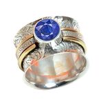 Wide Fusion Band Ring, 925 Sterling Silver Wide Band Rings for Women, Birthstone September Rings, Sapphire Bridesmaid Rings Gift Spinner/Non Spinner (US Ring size 12, Sapphire)