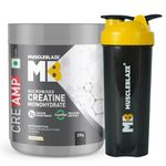 MuscleBlaze Creatine Monohydrate CreAMP™ with CreAbsorb™, Trustified Certified (250 g, Unflavoured, 80 Servings) with Shaker, 650ml (Combo Pack)