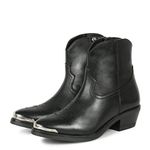 SaintG Womens Black Stitched Leather Stack Heel Ankle Boots