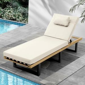 Livsip Sun Lounge with Cushion and Pillow Outdoor Furniture Adjustable Height Patio Sun Lounger Beige