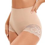 SURE YOU LIKE Shapewear for Women Tummy Control with Sexy Lace Seamless Body Shaper Underwear Mid-Waist Panties (Beige, 16-18)