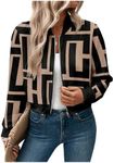 SweatyRocks Women's Casual Graphic Zip Up Bomber Jackets Stand Collar Lightweight Cropped Outerwear Tops Apricot Large