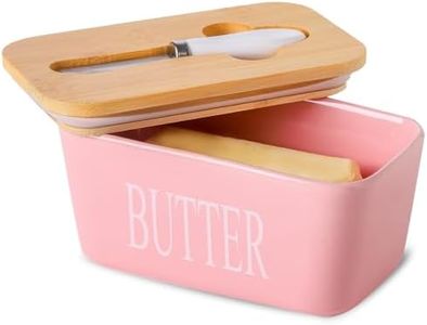 Butter Dish with Lid for Countertop, Hasense Large Ceramic Butter Container Keeper Holder with Cover and Knife for Fridge, Airtight Butter Stoage Box for Homemade Butter and Home Kitchen Decor, Pink