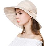 Comhats Sun Hats Women Packable UV Protection Large Brim Ladies Summer Beach Sunhat UPF 50 with Chin Strap Beige Medium