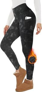 GAYHAY Fleece Lined Leggings with Pockets for Women - High Waisted Yoga Pants Winter Warm Workout Leggings Reg & Plus Size Tie Dye Smoke Ink