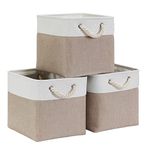 Mangata Cube Storage Boxes 33x33x33cm, Fabric Storage Basket for Cupboards, Shelves, Closet, Light Khaki White（13 x 13 inch, 3 Pack）