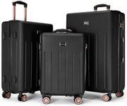 Vivo Technologies Luggage Sets 3 Piece Hard Shell ABS Suitcases with TSA Lock Lightweight Durable Trolley Travel Carry On Suitcase 3pcs Cabin with 4 Spinner Wheels, 20" 24" 28" Black