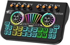 Audio Mixer, Sound Board for Pc/Phone Live Streaming Gaming, Audio Interface for 3.5mm/6.35mm Dynamic Microphone, Live Sound Card with Voice Changer, Denoise, Lead Singing Podcast Mixer