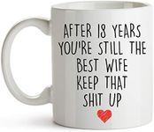 YouNique Designs 18 Year Anniversary Coffee Mug for Her, 11 Ounces, 18th Wedding Anniversary Cup for Wife, Eighteen Years, 18th Year