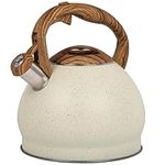 Belle Vous Beige Texture Whistling Tea Kettle - 3L Tea Pot for Stovetop/Induction Hob - Stainless Steel Hot Water Camping Kettle Teapot for Tea/Coffee