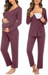 Ekouaer Nursing Pajama Maternity Pajamas Labor Delivery Pjs Printing Long Sleeve Breastfeeding Pajamas Pregnancy Sleepwear Burgundy XXL