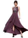 Miss Chase Women's Halter Neck Sleeveless Embellished Layered Maxi Dress (MCSS22D13-69-271-06, Mauve, XL)