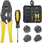 Built Industrial 5 Piece Ratcheting Wire Crimping Tool Set for Heat Shrink Connectors, Electricians, Electrical Connectors (Black and Yellow)