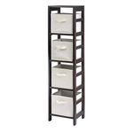 Winsome Wood Capri Wood 4 Section Storage Shelf with 4 Beige Fabric Foldable Baskets