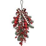 CITYES Christmas Swag Artificial Teardrop Swag Wreaths with Pine Cone Red Berry Christmas Ball Artificial Christmas Pine Branch Teardrop Door Swag Decoration for Xmas Front Door Outdoor Indoor Wall
