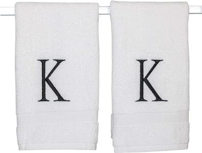 Decorvo Black Monogrammed Bathroom Hand Towel - Black & White Luxury Hotel Quality Personalized Initial Decorative Embroidered Towel for Powder Room, Spa - GOTS Organic Certified - Set of 2 Letter K