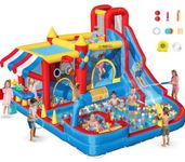 GYMMALL Bouncy Castles for Kids, Inflatable Bounce House Water Slide with Toy Market Stand, Climbing Wall, Jumper Bouncer, Pool, 550W Blower, Bounce Castle for Outdoor Indoor Backyard Party