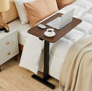 JYouHome Height Adjustable Overbed Table with Hidden Wheels, Mobile Standing Desk Hospital Bed Table Laptop Bedside Sofa Side Table, 16" D x 28" W Multi-Purpose Rolling Overbed Table, Walnut Brown