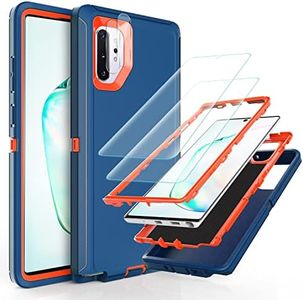 Note 10 Plus Case with Self Healing Flexible TPU Film[2 Pack] and Camera Lens Screen Protective Film[2 Pack],YmhxcY Heavy Protection Cover for Samsung Galaxy Note 10 Plus-Blue and Orange