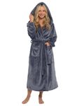 Slumber Hut Ladies Fleece Dressing Gown Long Length Hooded or Shawl | Luxury Womens Robe Velvet Softness | Snuggle Winter Warm Housecoat Charcoal Grey