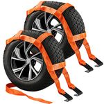 Partsam Tow Dolly Basket Straps - 2 Pack Equipped with Flat Hooks, Car Wheel Straps System Tire Net, Fits 15"-19" Tires/Wheels, 10000 lbs Break Strength, Orange, with 1 Carrying Bag