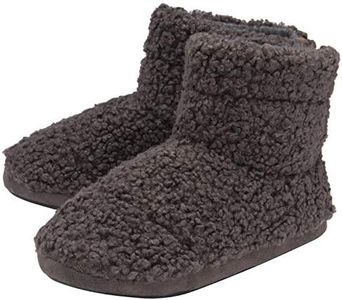 DUNLOP - Mens Furry Sherpa Slipper Boots - Memory Foam Plush Indoor House Slippers - Ankle Boot Slippers - Gifts for Men (10 UK, Charcoal)