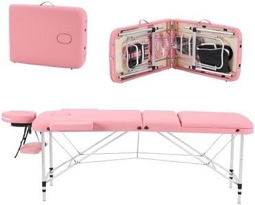 YOUNIKE Camilla de Masaje Móvil Plegable Rosa y Ajustable en Altura Cama de Masaje de 3 Zonas Camilla de Masaje Cama Estética Amplia Cama de Terapia Aluminio 186 x 60 cm