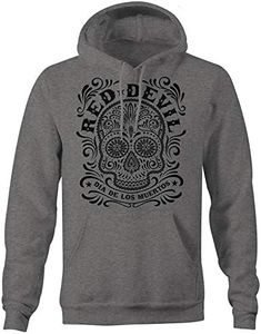 RED DEVIL CLOTHING Sugar Skull Hoodie Men Pull-On Long Sleeve Gunmetal Heather