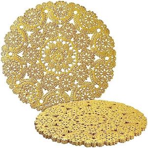 Juvale 60 Pack 10 Inch Gold Paper Doilies for Dining Table, Round Decorative Medallion Lace Placemats for Wedding