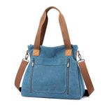 Women Canvas Handbag Shoulder bags Casual Multi-Pocket Top Handle Tote Crossbody Shopping Bags Blue