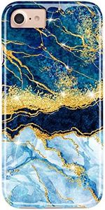 JIAXIUFEN Compatible with iPhone SE 2022 Case,iPhone SE 2020 Case, Gold Glitter Marble Desgin Slim Shockproof Flexible Soft Silicone Cover Phone Case for iPhone 6 6s 7 8 Dark Blue