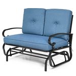 Happygrill Outdoor Swing Glider Bench Patio Loveseat Glider with Comfortable Cushions, 2 Persons Rocking Glider Chair for Porch Balcony Garden Poolside, Turquoise