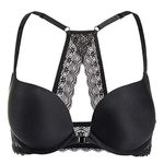 DOBREVA Women's Push Up Bra Front Fastening Bras T Shirt Racer Back Padded Underwired Plunge Bra Black 38B