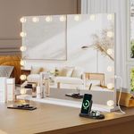 Vanity Mirror with Lights, Tabletop Makeup Mirror with 17 Dimmable LED Bulbs, 3X Magnification, 3 Color Lighting Modes, Vanity Mirror for Bedroom, Touch Control, Tabletop or Wall-Mounted, White