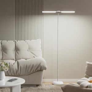 Dual LED Light Bar Floor Lamp, 59cm Long 180° Wide-Angle Stand Lamp, Independent Dual-Head Control Reading Light, 4 Brightness Levels, Floor Lamps for Living Room with 360° Flexible Gooseneck (White)