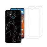 Tznzxm ZTE ZMax 10/ ZTE Z6250 Case with Tempered Glass Screen Protector [2 Pack], Marble Painting Design Flexible TPU Scratch Resistant Non-Slip Protective Bumper Slim Phone Case for ZTE Z6250 Black