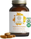 PURE SYNERGY Super B-Complex | Vitamin B Complex Made with Organic Whole Foods | Vegan Supplement with Natural Vitamin B12, Niacin, and Folate | for Energy, Focus and Mood Support (60 Tablets)