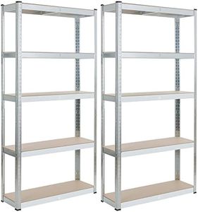AREBOS Étagère Charge Lourde | 2 pièces | Robuste Étagère de Stockage | 875kg | 180x90x30 cm | 5 étagères | Métal Galvanisé et Panneau de Fibre de Bois MDF