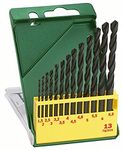 Bosch HSS-R Metal Drill Bit Set in Plastic case For Impact Drills (13-Piece, Black and Green), Plastic, Straight