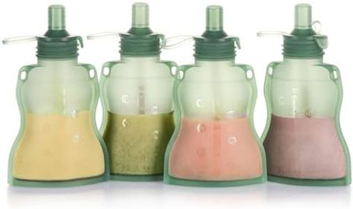 haakaa Baby Food Pouch Refillable Baby Squeeze Silicone Yummy Pouch, Soft Reusable Squeeze Storage Food Pouch for Kids Toddler,Home Made Food Puree,Smoothie Pouch Bag, 4oz, 4 Pack,6m+(Pea Green)