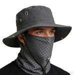 Gustave® UV Sun Protection Hat with 2 in 1 Face Cover Neck Gaiter, Wide Brim Bucket Hat with Ice Silk Nylon Breathable Mesh Mask, UV Protection Fishing Hiking Cycling Outdoor Cap Set