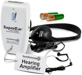 SuperEar Rechargeable Sound Amplifier Complete System with Headphones and Earbud Increases Sound 50dB 3 Tone Frequency Selection