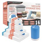 Cozy Essential Polyethylene Vacuum Storage Bags with Electric Pump, 16 Pack (2 Jumbo/2 Large/6 Medium/6 Small) Vacuum Seal Space Bags for Clothing, Pillows, Blanket, Bedding, Comforters, Transparent