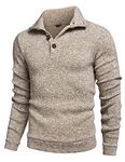 COOFANDY Men's Knit Pullover Sweater Slim Fit 5 Buttons Fashion Sweatshirt Light Khaki